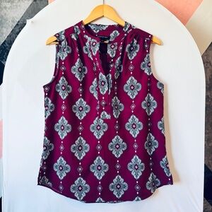 Banana Republic Burgundy Patterned Sleeveless Blouse